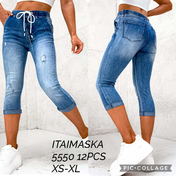 Rybaczki damskie jeansy Roz XS-XL, 1 Kolor Paczka 12 szt
